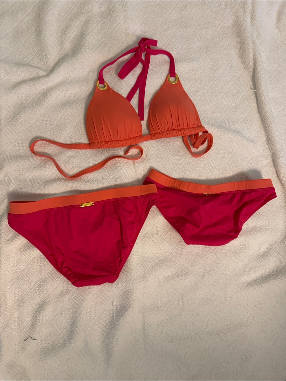 Lauren Ralph Lauren Two-Piece Colorblock Bikini Set 2 Bottoms- Orange & Fuchsia